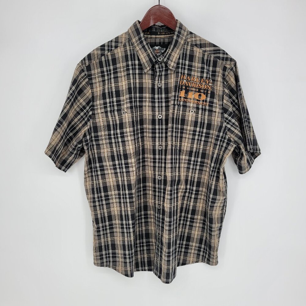 Men’s XL Harley-Davidson 110th Anniversary Plaid Short-Sleeve Button-Down Shirt